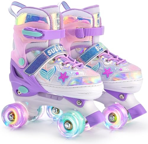 SULIFEEL Patins à roulettes pour filles et enfants avec roues lumineuses, réglables en 4 tailles, pour les tout-petits et les débutants