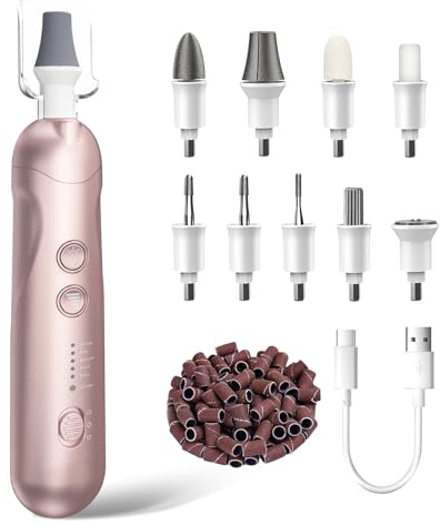 AOMEES Elektrische Nagelfräser Set, Maniküre Pediküre Set Fußpflege Elektrisch mit 9 Aufsätze zur Nagelpflege, mit 5 Geschwindigkeiten, LED Licht, Aufbewahrungstasche (Champagnergold)