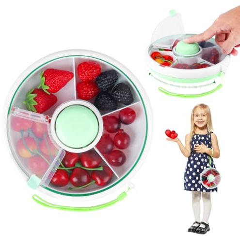 BellaGesundheit Snack-Spinner mit 5 Fächern, Drehbare Snackbox mit Deckel, Wiederverwendbarer Snack-Organizer für Obst, Nüsse, Süßigkeiten – Ideal für Kinder, Picknicks, Partys & Unterwegs (Grün)