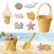 Rppiup 9 Stück Sandspielzeug Silikon, Strandspielzeug Sandspielzeug Set für Kinder, Weich Silikon Sand Spielzeug Set mit Eimer, Netzbeutel, Spaten, Tierformen, Muschel, Seestern für Strand Sandkasten