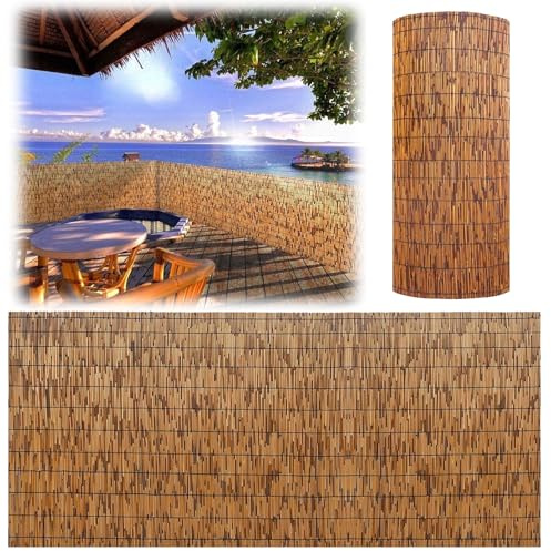 Valla de privacidad resistente a la intemperie con listones de bambú para habitación, porche, piscina y decoración de pared, valla personalizable para exteriores (91 x 100 cm)