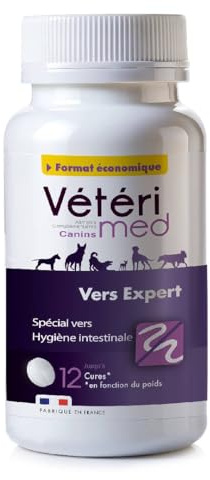 Vermifuge Chiens Vétérimed Format éco - Antiparasitaire Interne Français Comprimés Vermifuges Appétants pour Chiens - Hygiène Intestinale Fabriqué en France - 30 Comprimés (30 comprimés, Format éco)