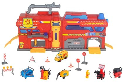 TACHAN - Garage Mallette Station de pompiers - Avec sons et lumières - Comprend véhicules et accessoires - +3 (CPA Toy Group 796T00905)