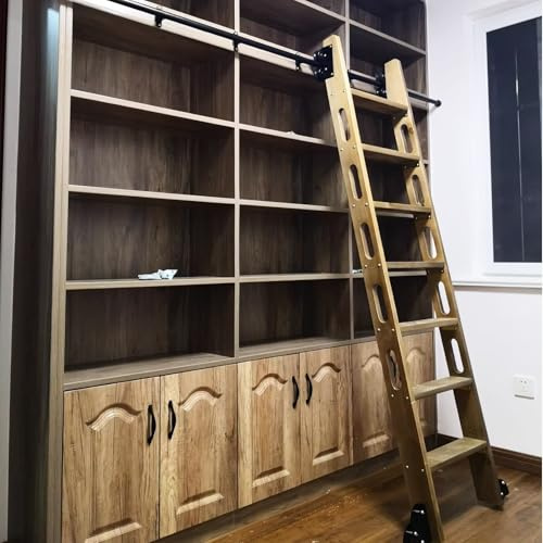 Schiebeleiter-Bausatz, Home-Office-Rollbibliotheks-Hardware, schwarzer Schienenbausatz für Bücherregale, robuste Mobile Schienenschiene aus Rundrohrstahl für Dachböden (Nein) (13 Fuß/400 cm