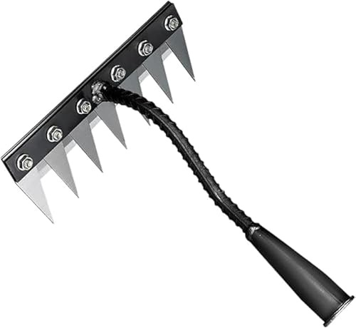 Rastrello per diserbo multiuso in metallo, rastrello da giardino 5/6/7/8 denti, rastrello da giardino portatile per diserbare, utensili da giardino per diserbere/allentare/seme (7 denti)