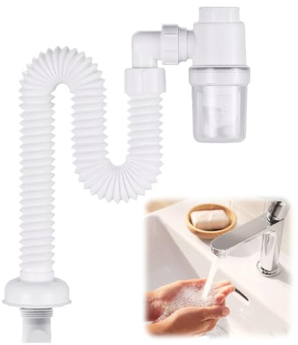 Space-saving siphon, 360° adjustable siphon, washbasin, replaceable waste water pipe, space-saving siphon for the bathroom, sink drain set for kitchen sink, bathroom drain pipe