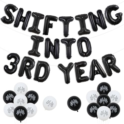 Wonmelody Race Car 3rd Birthday Party Decorations Shifting into 3rd Year Birthday Decor Black Balloon Banner Checkered Balloon Dirt Bike Motorcycle Racing Third Bday Supplies for 3 Year Old Boy Girl