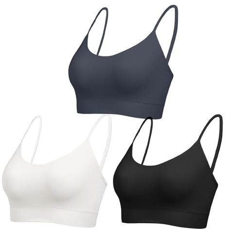 Comfyin Bustier, dam, utan bygel, sportbehå med justerbara remmar, bralette cami top för yoga, fitness, Svart + antracit + vit, L