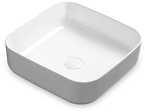 LXTEDJ Lavandino da Appoggio Quadrato Moderno Per Bagno, Lavabo da Appoggio Bianco, Lavabo da Appoggio, Lavabo, Lavabo in Ceramica, Per Bagno e Toilette Per Gli Ospiti, 38,5 x 38,5 x 14 CM
