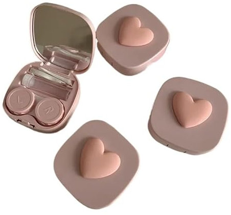 YZWHKJ Kontaktlinsenbehälter,Linsenbehälter 4 STÜCKE Frauen Schöne Augen Kontaktlinsenbehälter Box Tasche Reiseset Mädchen Niedliche Herz Kontaktlinsenbehälter Box Mit Spiegel(Pink)