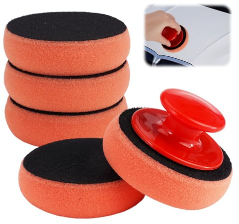 5 Pezzi Tamponi per Lucidatura Auto, Forma Spugne Tampone Lucidatura Auto Manuale, Spugne Applicatore di Cera Riutilizzabile con Manico, Design Senza Graffi, per Pulizia Ceretta, Del Vetro Ceramica