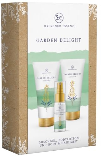Dresdner Essenz Garden Delight Geschenkset – Erfrischendes Pflegeerlebnis mit Duschgel, Bodylotion & Body Mist in stilvoller Geschenkverpackung