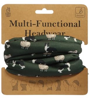 Bartleby Multi-Functional Fleece-Lined Snood One Size Adjustable Toggle 8 Ways to Wear Warm Breathable Neck Warmer for Outdoor Work, Sports & Walking Animal & Print Designs (Sheepdog & Sheep)