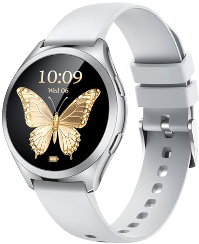 Montre Connectée Femme Smartwatch Sport: Repondre Appel 1.27'' HD Étanche Écran Tactile Podomètre Fréquence Cardiaque SpO2 Moniteur de Sommeil Mode Multisports Fitness Tracker pour Android iOS (Ronde)