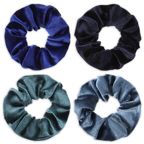 Hårsnoddar för kvinnor, 4 stycken scrunchies sammet mjuka elastiska hårband fashionabla flätgummi hästsvanshållare hårsmycke för tonåringar kvinnor karneval (mörka färger)