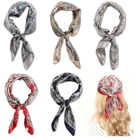 Gyism 5 Stück Bandana Damen,Haarband Damen,Women's Scarves Drucken Kopfbedeckung kopftuch Schal Glatter Seidenschal,Elastische Kopftuch Headband, für Yoga, Sport & Haarschmuck Sommer(60 * 60CM)