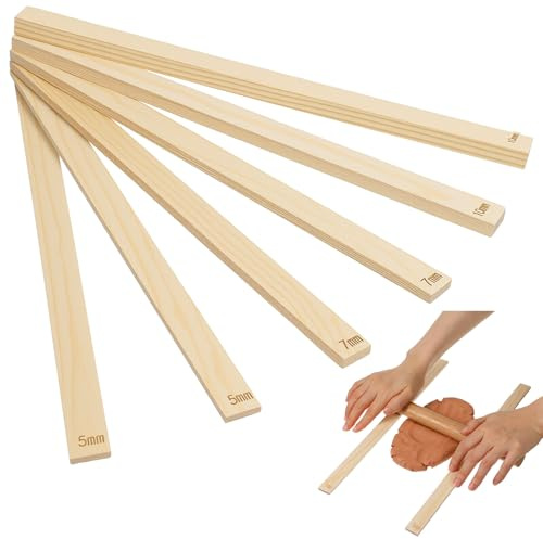 Classicseali 6PCS Rolling Pin Guides, Wooden Dough Thickness Guides, Tools Clay Tool, Rolling Pin Guide for Precise Polymer Clay Thickness Measurement, 3 Sizes