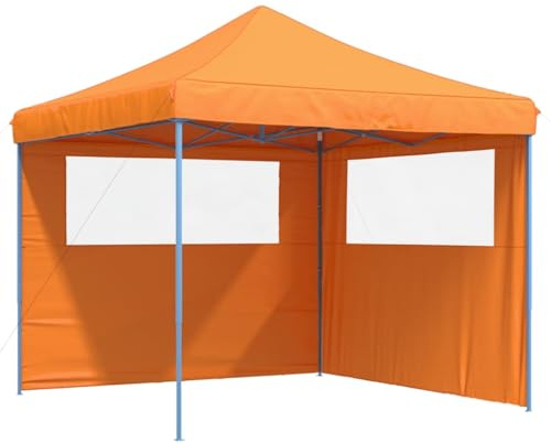 Mhdvray Partyzelt Faltbar 3x3m Pop-Up Pavillon mit 2 Seitenteilen Gartenpavillon Stahlrahmen Oxford-Gewebe Festzelt für Garten Grillabende Festivals Orange Blau 292 x 292 x 315 cm