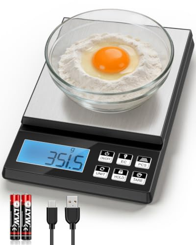 Küchenwaage Digital Küchen Waage 0.1g - 5kg Kitchen Scale für Food Küche, Kochen, Backen, Torte, Multifunktionale Einheiten Doppelstromversorgung (Type-C/Batterie)