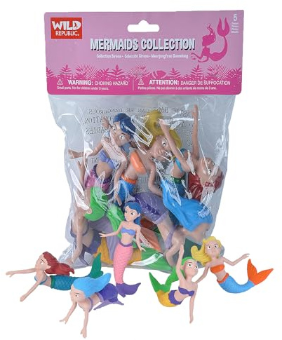 Wild Republic Mermaid Figurines Fivepiece Collection Polybag, Mermaid Toys, Mermaid Doll, Gifts for Girls, Bath Toys, Model:21510