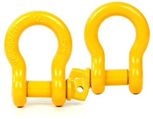 FreeTec Grillo Traino 4x4, 4,75t Arco Acciaio Grilli con Perno, 2 Pezzi Grande Grillo Sollevamento Traino Grilli Fuoristrada Recupero per Catena Cinghia Auto Camion (Giallo)