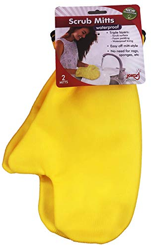 Jokari 1 Size Fits All Oversized Waterproof Dish Washing Scrub Mitts. Easy On and Off Textured Scrubbing Foam Gloves Clean Dishes, Pots Pans and Keep Hands Dry