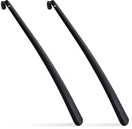 12 x Schuhlöffel Metall, stabil, Schuhanzieher 58 cm lang, zum Aufhängen, Anziehhilfe für Schuhe, schwarz