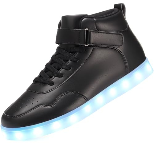 APTESOL 11 modalità LED Scarpe da Ginnastica Alte Luminose per Donna e Uomo Unisex - Scarpe con luci Lampeggianti Ricaricabili USB [Nero,44]