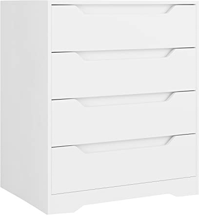 HOSTACK White Dresser, 4 Drawers Dresser, Modern Chest of Drawers with Cut-Out Handles, Small Dressers with Drawer, Wood Makeup Chest Organizer for Living Room, Entryway, Home Office, White