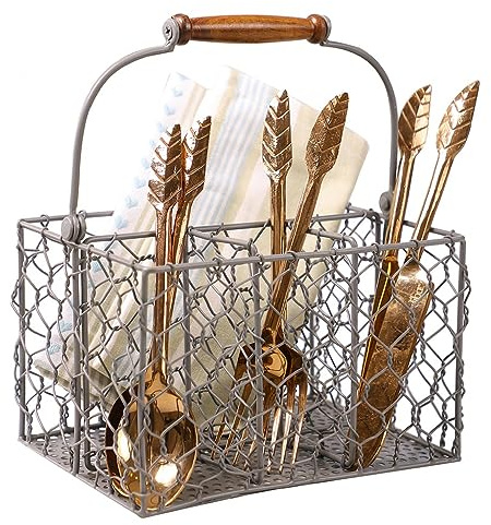 Dibor Restaurant Café Bistro Cutlery Holder Basket Table Utensil Organiser Storage (Grey)