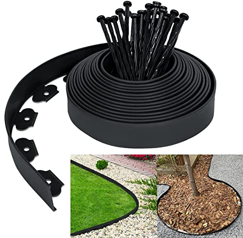 UISEBRT Rasenkante Kunstoff 50m - Flexible Lawn Edging mit Erdanker Plastic Beeteinfassung Gartenzaun Beetumrandung Rasenbegrenzung Lawn Border Garten Dekorativ, Schwarz