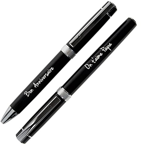 Ocadeau Coffret 2 stylos noir avec gravure texte - Parure de stylos personnalisés gravés avec coffret de rangement