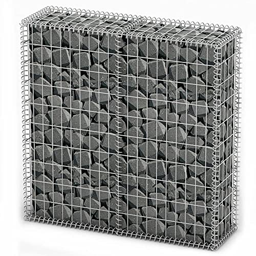 Mogou Steinkorb Gabione mit Deckeln, Pflanzkübel, Kräuterbeet, Hochbeete-kit, Pflanztrog, Vertikalbeet, Pflanzgefäße, Pflanzencontainer, Verzinkter Draht 100×100×30 cm