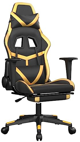 vidaXL Gaming Stuhl mit Fußstütze Chefsessel Bürostuhl Drehstuhl Sportsitz Bürosessel Schreibtischstuhl Computerstuhl Büromöbel Schwarz Golden Kunstleder