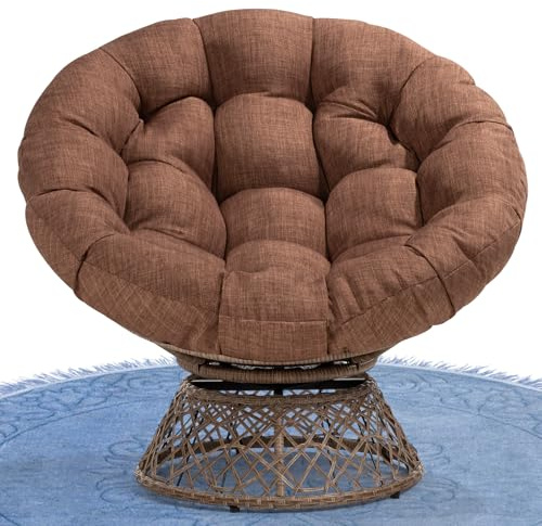 Bme 40 Ergonomic Wicker Papasan Chair with Soft Thick Density Fabric Cushion, High Capacity Steel Frame, 360 Degree Swivel for Living, Bedroom, Reading Room, Lounge, Cinnamon Mocha - Brown Base