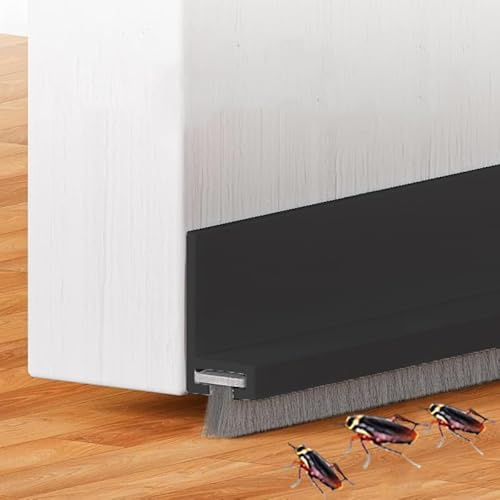 Door Draft Stopper with Brush Reduce Noise, 39 Silicone Door Sweep Breeze Blocker, Adjustable Under Door Draft Stoppers, Soundproofing for Doors, Door Seal - Black