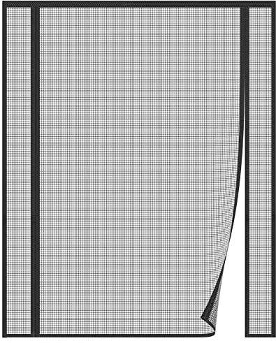 Risareyi Magnet Fliegengitter Tür 190x225cm, Schwarz Fiberglas Netz Insektenschutz Balkontür Magnetvorhang Doppelter Seitliche Öffnung für Doppeltür Schiebetür Terrassentür Moskitonetz, Ohne Bohren
