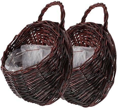 IWOWHERO 2 Stück Geflochtene Wandkörbe mit Blumenspeicherfunktion Platzsparend im Landhausstil für Eingänge und Wohnräume