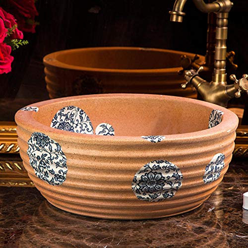 Lavabo da Appoggio Lavabo in Ceramica Dipinto a Mano con Lavabo Tondo da Appoggio