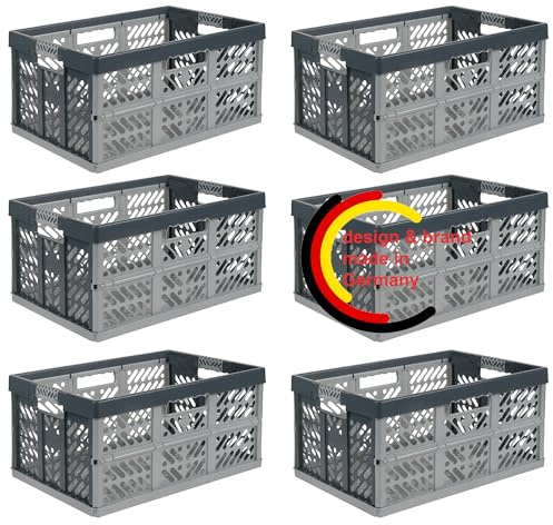 KiNDERWELT 6 x Robuste Profi - Klappbox 45 L bis 50 kg - Faltbox, Kiste, Korb zur Aufbewahrung, Transport - silber/grau