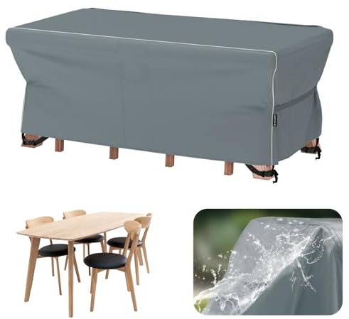 Velway Housse Salon de Jardin Imperméable: Housse de Table Jardin Rectangulaire avec Bande Réfléchissante - 600D Oxford Coupe-vent Couverture de Protection Meubles Bâche pour Table - Gris 170x95x74cm