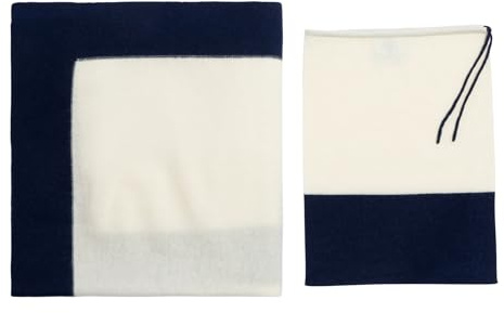 Jet&Bo Luxurious Cashmere Merino Blend Travel Blanket, Airplane-Ready Cashmere Travel Throw in Packable Pouch, Soft, Lightweight and Breathable 55x45 (White and Navy)