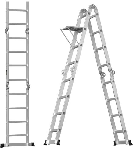 Ladder Folding Aluminium 4.7M Multipurpose Step Work Bench with Steel Platform Trestle Inserts, Stainless Steel A-Frame Ladder Heavy Duty Sturdy Straight Ladders For Roofing, Attic, Street Light Work