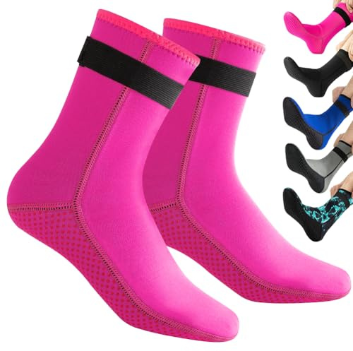 HINATAA 3MM Neoprensocken für Damen Herren, Tauchsocken Schnorcheln Socken, Warm schwimmsocken, Beachvolleyball Socken für Schnorcheln, Surfen, Schwimmen, Segeln, Tauchen, Wassersport (S, Rosa)