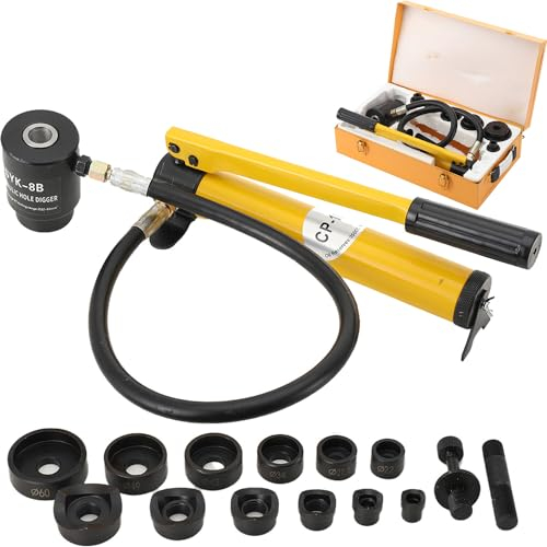 CDZHLTG 10T Hydraulischer Blechlocher Punch Set Lochstanze Zylinder Hydraulikpumpe mit 6 Stanzformen Stanzen 22/27,5/34 / 43/49 / 60 mm, Handpumpe Stahl Lochwerkzeug