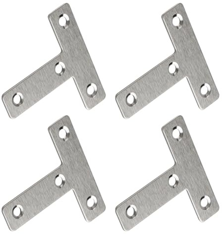 FEEIMOL 20 Piezas Acero Inoxidable Soportes de Esquina Plano Escuadras de Ángulo Forma de T Plano de Soporte Estanterias Conectores para Madera Muebles Gabinetes Mesas Sillas 60x60mm