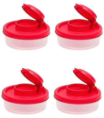 4 Pcs Red Small Empty Plastic Seasonings Jar Set, Airtight Spice JarMini Salt Pepper ShakersKitchen Cleaning Food Spice Storage Container Box,Camping Picnic Outdoors Kitchen Lunch Boxes Travel