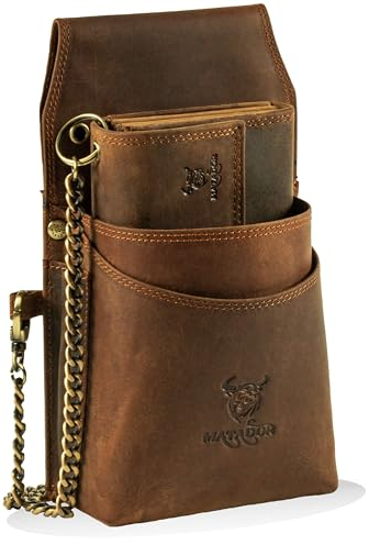 MATADOR Kellnerbörse Leder #VICIO inkl. XXL Kellnertasche mit Gürtel Schlaufe, Luxus Kellner Geldbörse mit edler Geschenk Box und RFID Schutz inkl. robuster Metall Kette, Braun Hunter