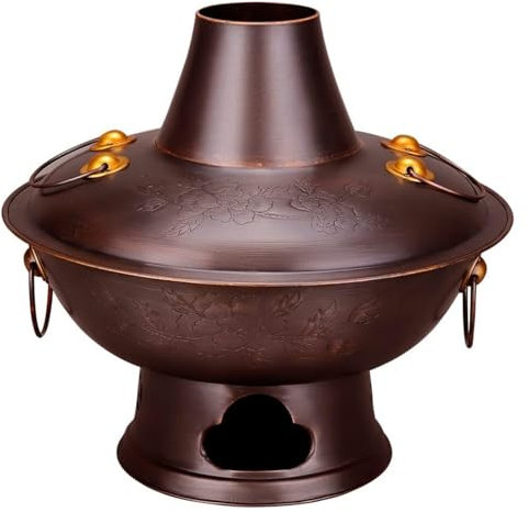 Traditional ChineseCopper Hot Pot,Chinese Shabu ShabuCopper Hot Pot with Chimney,Traditional Chinese Copper Hot Pot,Vintage Shabu Pot(38cm)