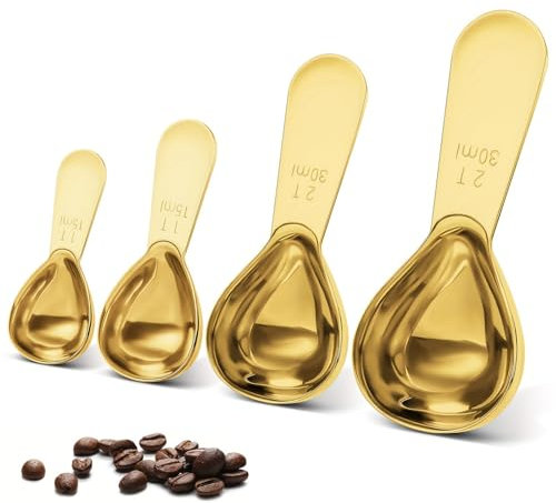 Guador Kaffeelöffel-Set, 4er Set Portionierer, Kaffeedosierlöffel, Edelstahl, Gold, 2x15ml & 2x30ml